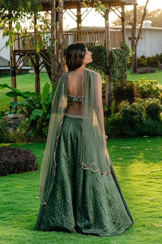 Forest green This unique lehenga choli design epitomises contemporary charm  for your mehndi affair. Picture a stunning digital green prin... | Instagram