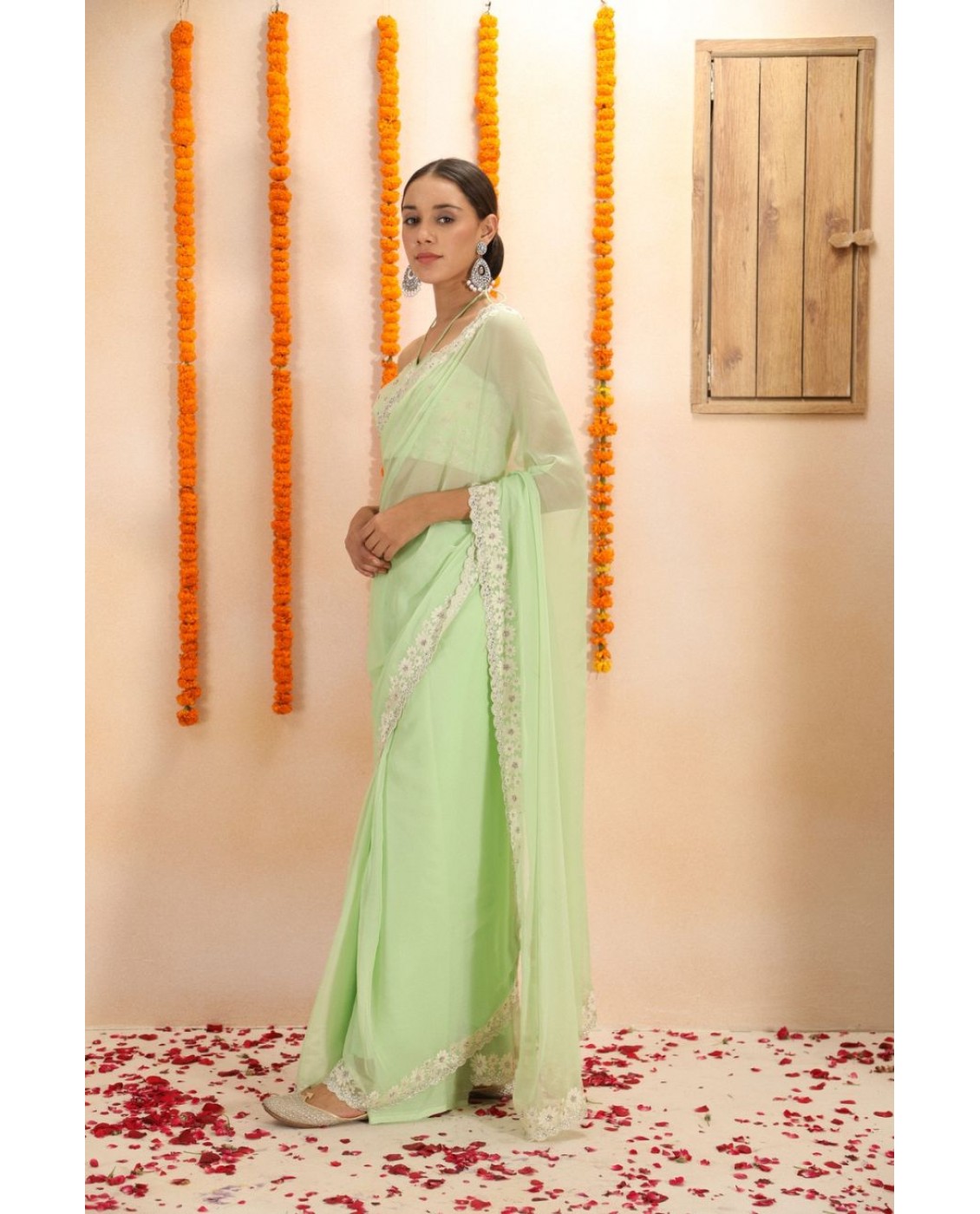 Pista green organza party wear saree 7607 | Organza fashion, Wedding saree  blouse, Party wear sarees