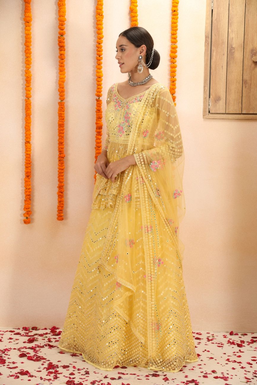 Yellow Thread Embroidered Lehenga & Choli With Dupatta 2665LG05