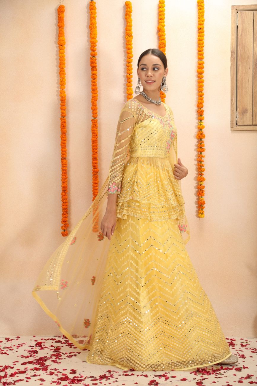 Buy Yellow Silk Organza U Neck Bridal Lehenga Set For Women by Sahil  Kochhar Online at Aza Fashions.