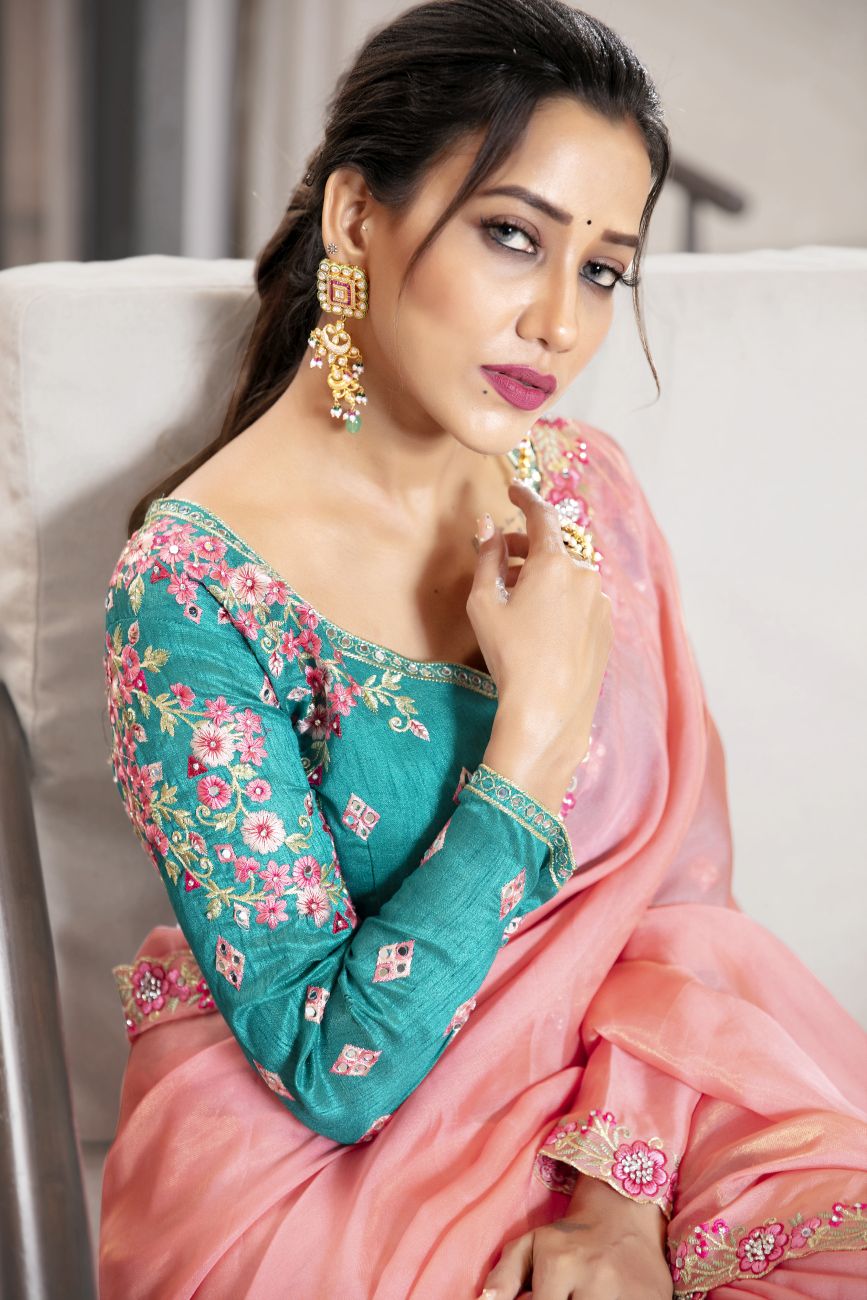 Pink Organza Saree with a Silk Blouse Fabric – NidhiTholia