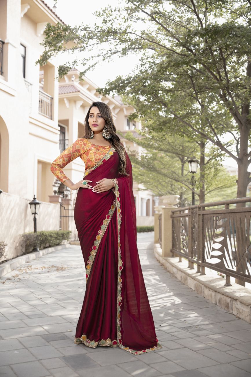 Buy Elora Maroon Silk Woven Saree With Unstitched Blouse for Women Online @  Tata CLiQ