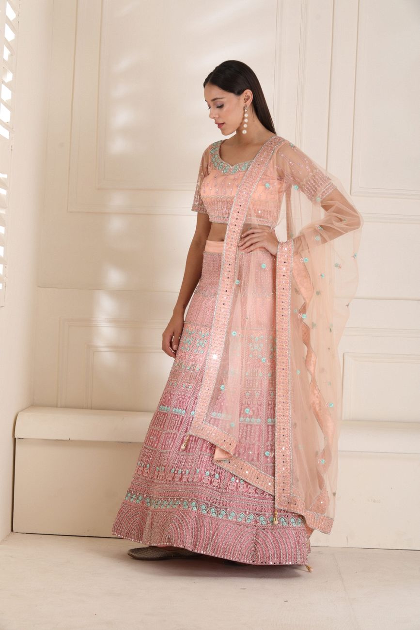 Buy Pink Sequined Net Lehenga Online in India @Mohey - Mohey for Women