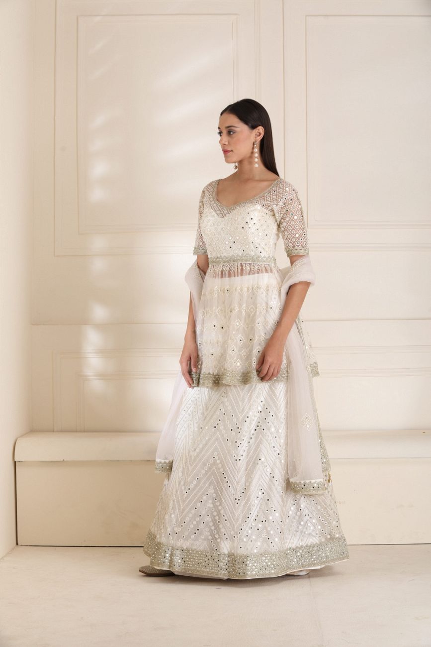 Buy Embroidered Banglori Silk Lehenga Choli in Off White Online : UAE -