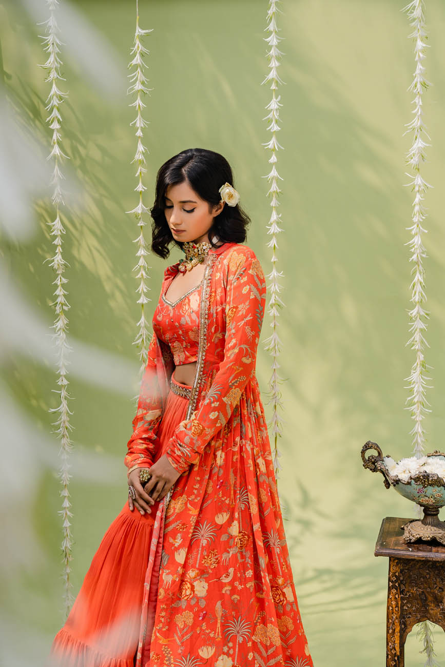 Lehenga - Buy Bright Orange Lehenga Set Online in India | Label Shaurya  Sanadhya