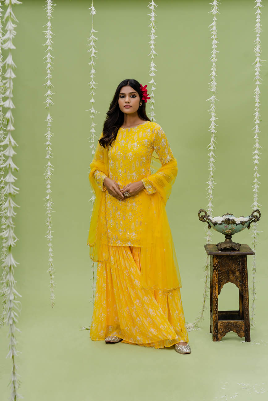 Buy Yellow Sharara Garara Women's Suit Patiyala Salwar Kameez Pllazo Suits  Punjabi Salwar Kamiz Online in India - Etsy