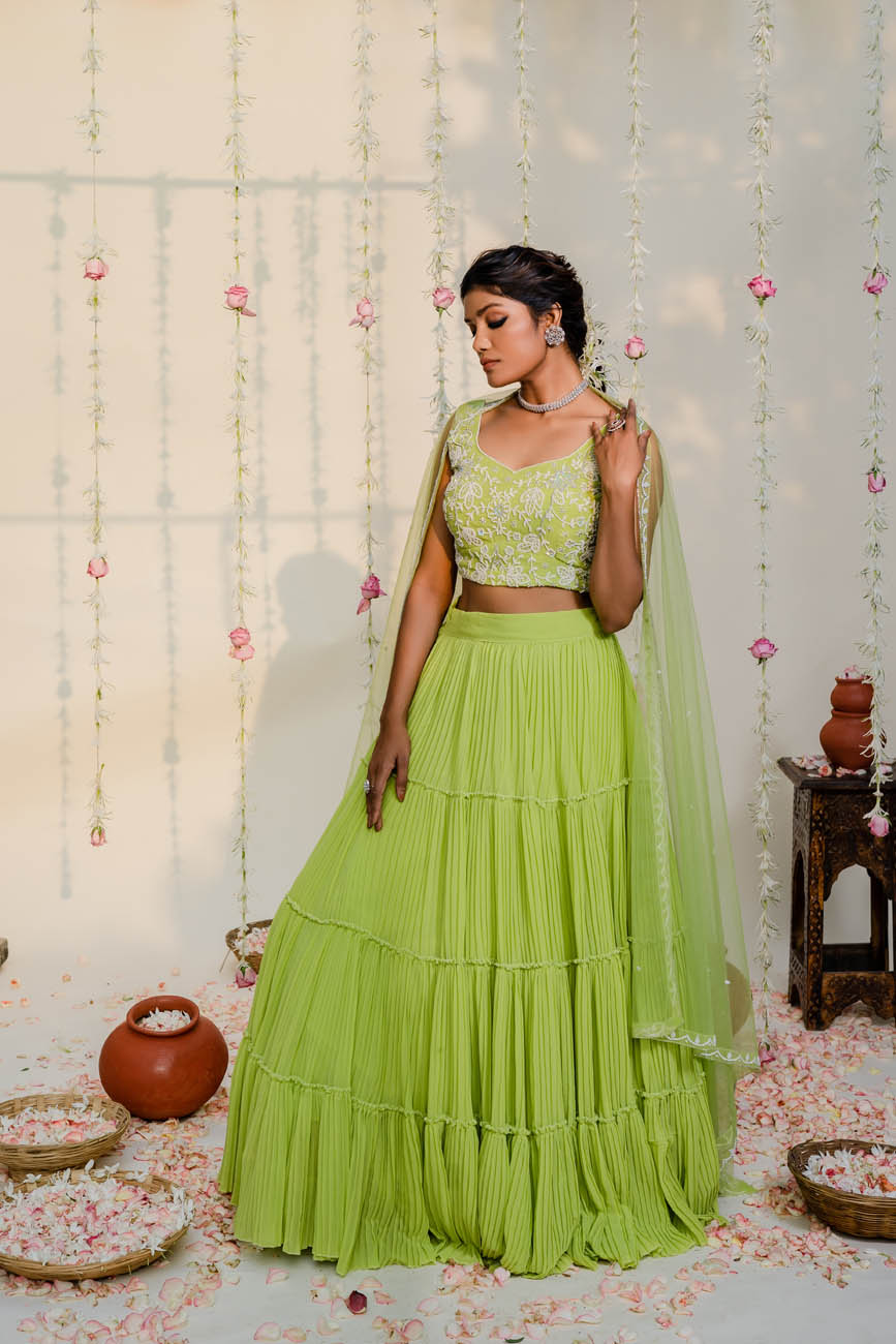 Sangeet Wear Sea Green Color Elegant Net Fabric Lehenga Choli